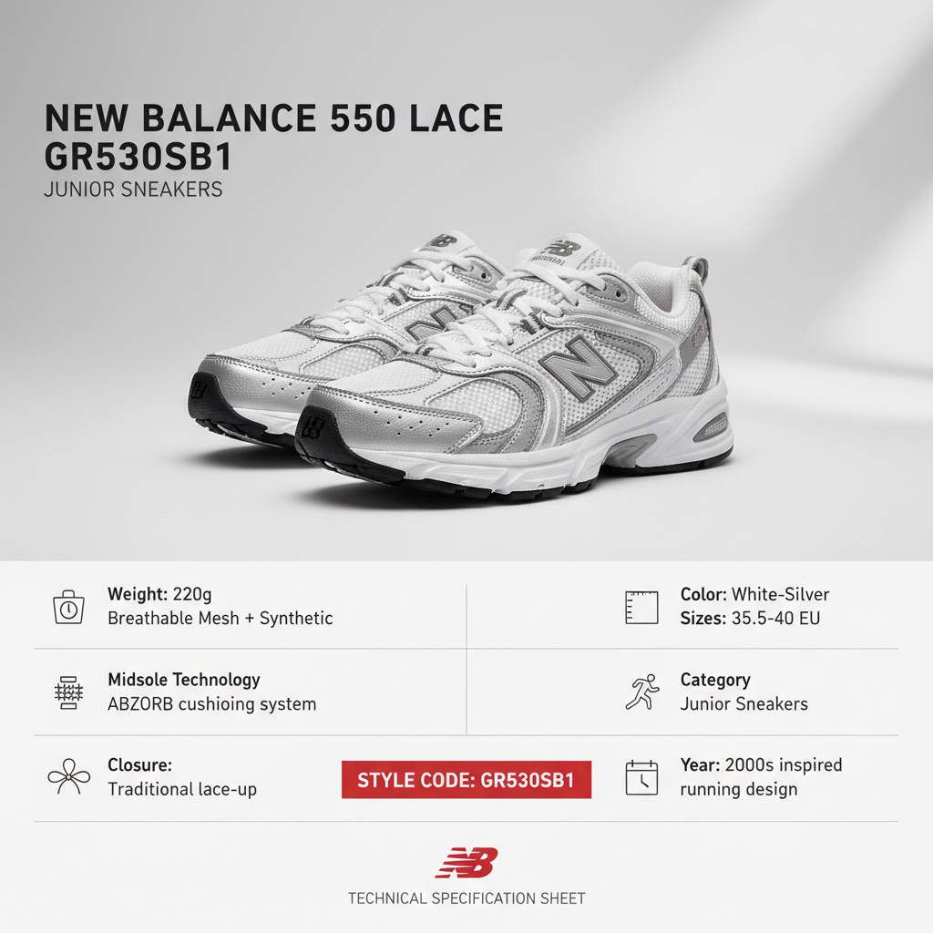 New Balance 530 Lace Lifestyle Sneakers Junior Bianco Argento - GR530SB1