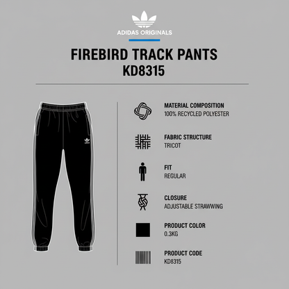 Adidas Originals Pantalone Firebird TP KD8315 Nero Uomo