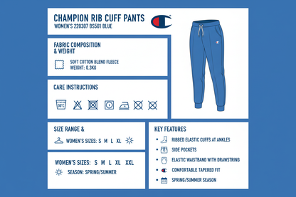 Champion Pantalone Donna Rib Cuff 220307 BS501 Blu