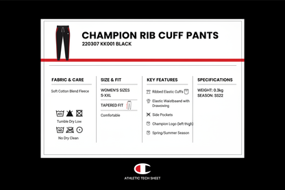 Champion Women's Rib Cuff Pants 220307 KK001 Black