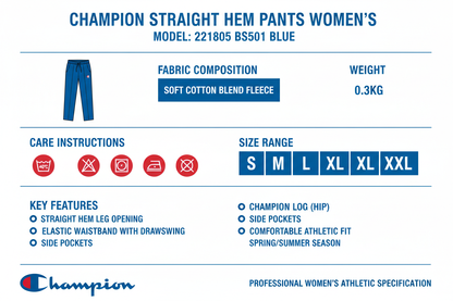 Champion Pantalone Donna Straight Hem 221805 BS501 Blu