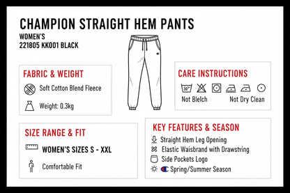 Champion Pantalone Donna Straight Hem 221805 KK001 Nero