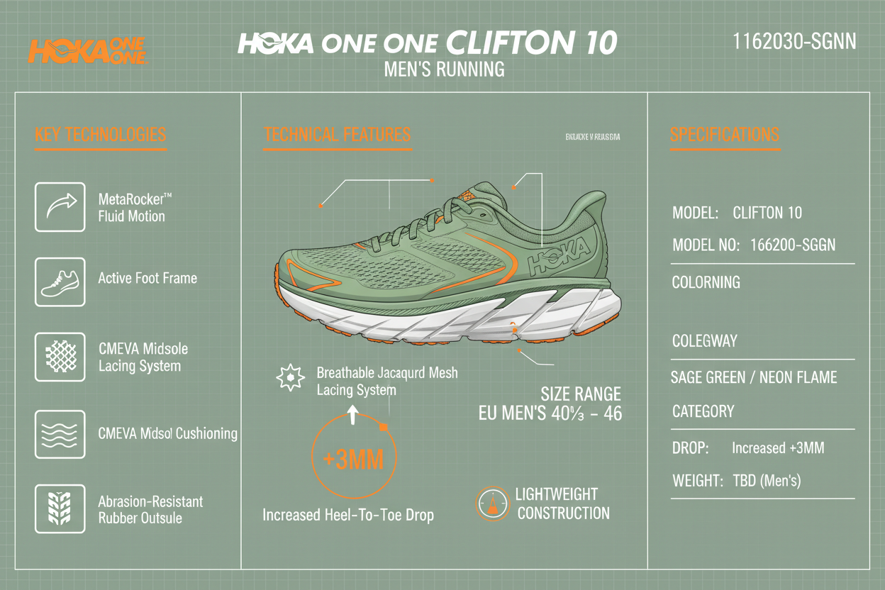Hoka One One Clifton 10 Uomo Running 1162030-SGNN Sage Neon