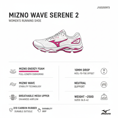 Mizuno Scarpa Running Donna Wave Serene 2 J1GD255973 Bianco