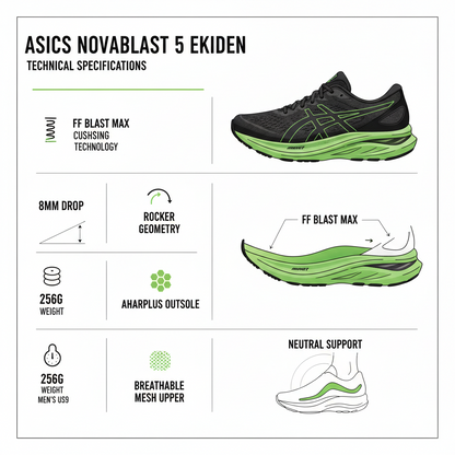 Asics Novablast 5 Ekiden Scarpa Running Uomo Verde Nero 1011C224-300