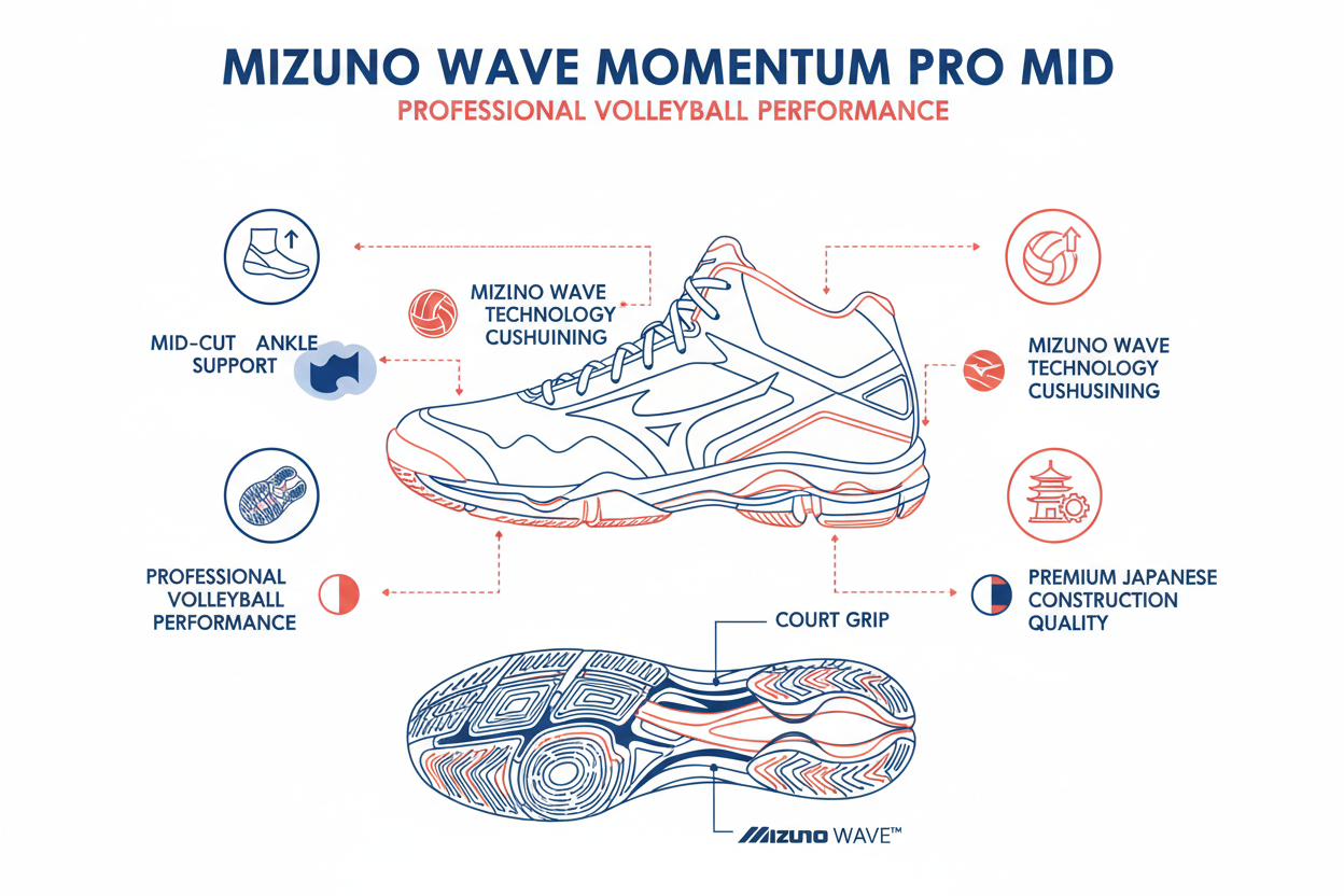Mizuno Wave Momentum Pro Mid Scarpe Pallavolo Unisex Bianco Corallo - V1GA254501