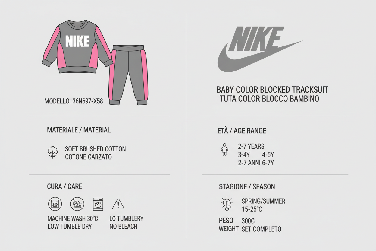 Nike Tuta Baby Color Blocked 36N697-X58 Grigio Rosa