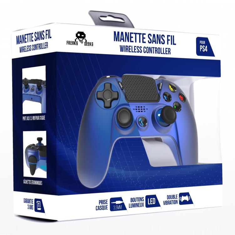Freaks Controller PS4 Wireless mit beleuchteten Tasten, kabelloses Gamepad (Blau)