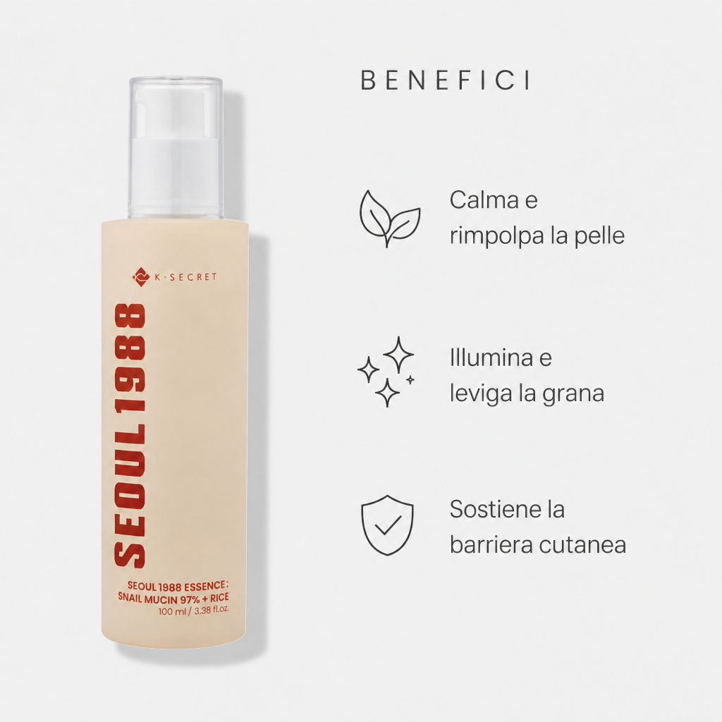 K-Secret Seoul 1988 Essence Snail Mucin 97% – Essenza alla Bava di Lumaca 100ml