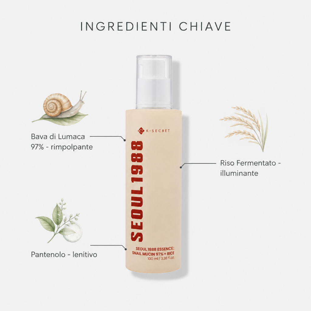 K-Secret Seoul 1988 Essence Snail Mucin 97% – Essenza alla Bava di Lumaca 100ml