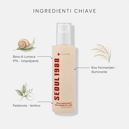K-Secret Seoul 1988 Essence Snail Mucin 97% – Essenza alla Bava di Lumaca 100ml
