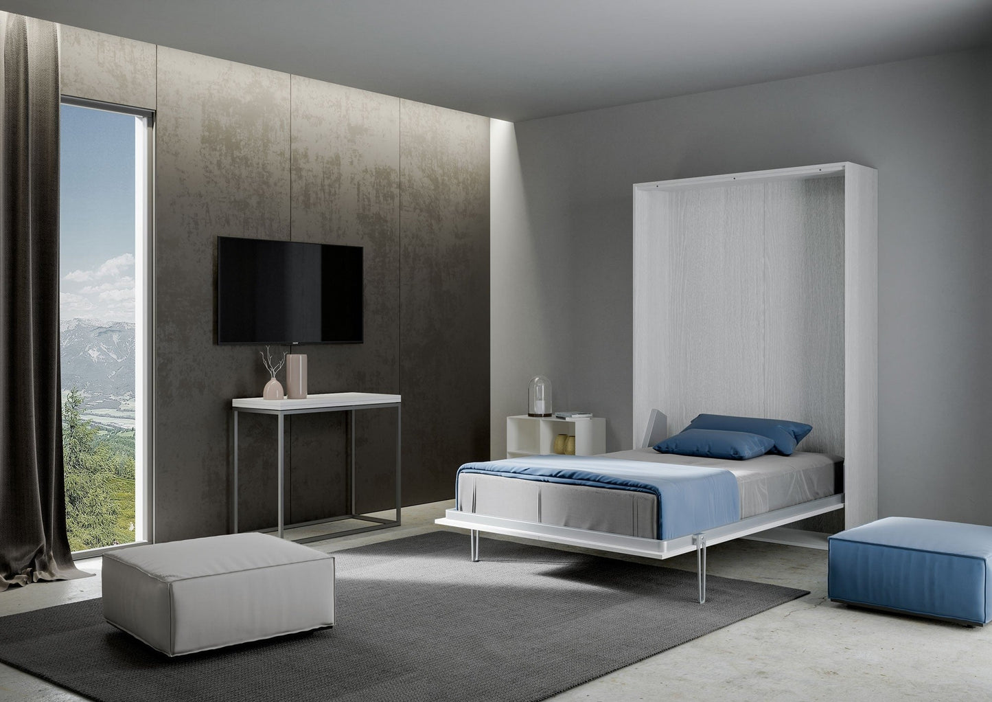 Vertikales Klappbett Kentaro 120 (Einzelbett, auch als 1,5-Bett bekannt) mit Säule und Hängeschränken