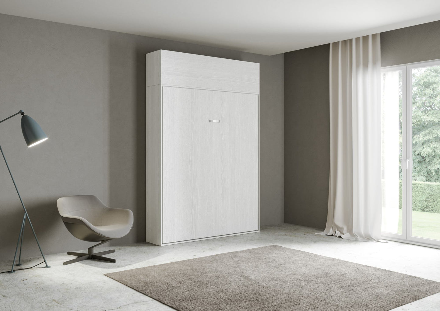 Vertikales Klappbett Kentaro 120 (Einzelbett, auch als 1,5-Bett bekannt) mit Säule und Hängeschränken