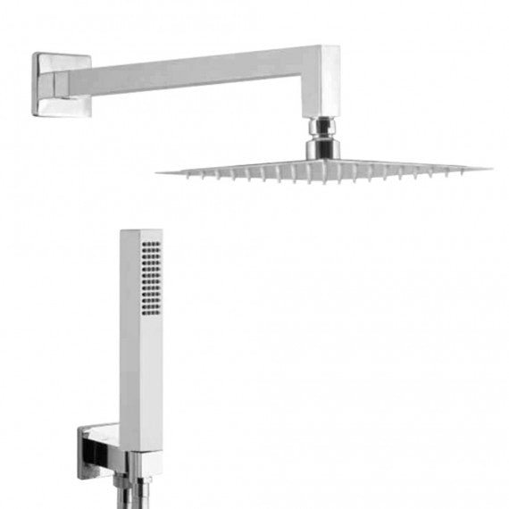Kit doccia quadrato con soffione e braccio cromato diam. 25x25