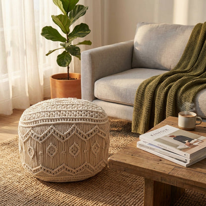 Pouf Bengasi: Quadratisch, Weiß, Baumwolle, 45x45x45cm
