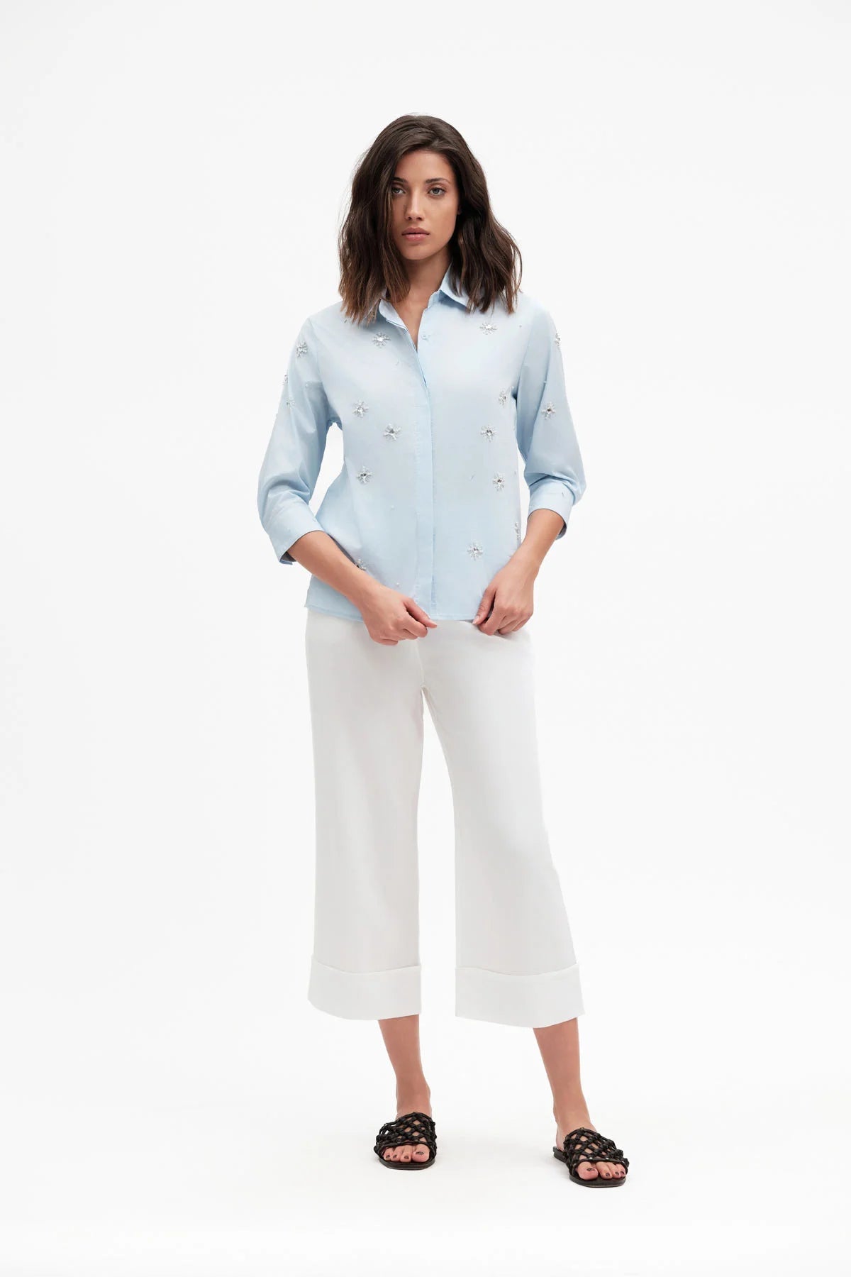 Griffai Camicia Manica 3/4 Donna con Applicazioni DGP7983 Celeste PE26