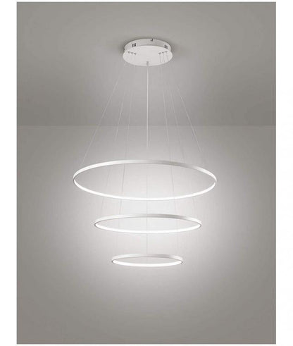 Lampadario Pendente Led 48W Cerchi Anelli Bianco Moderno Salone Bianco Freddo