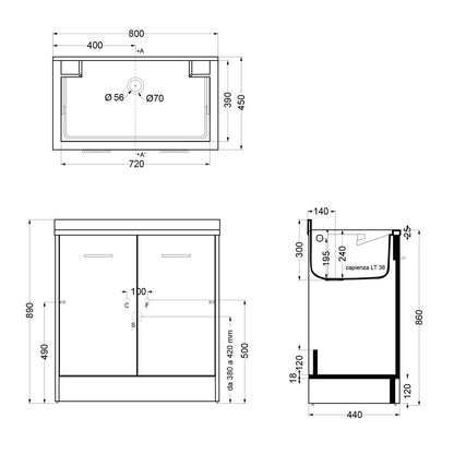 Lavatoio Lavapanni Domestica Colavene 80x45x86h cm con vasca e vano contenitore