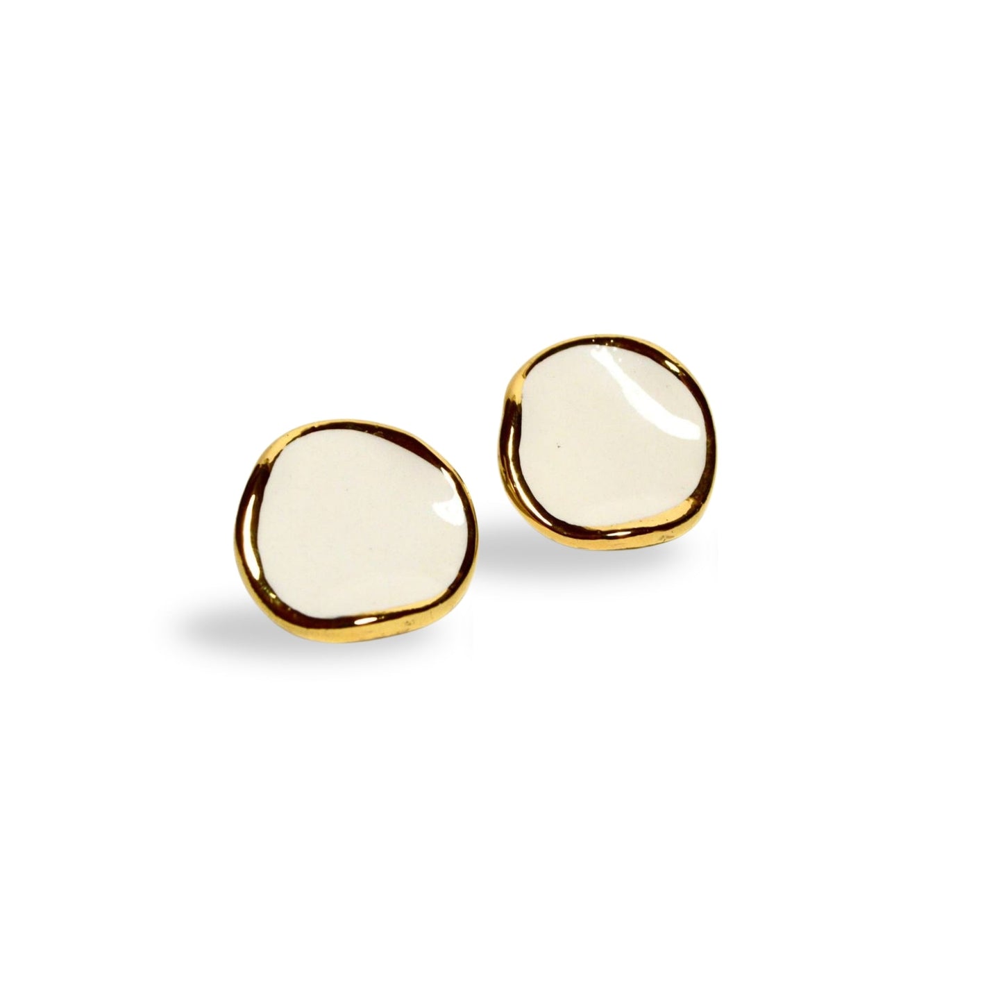 Leda | Handcrafted white ceramic stud earrings with gold luster