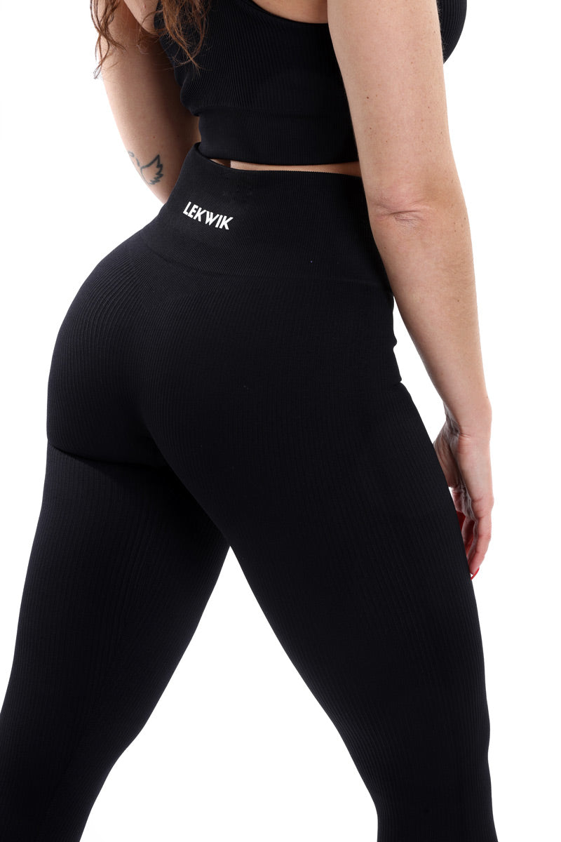 Leggings a costine nero modello CIRCE a vita alta