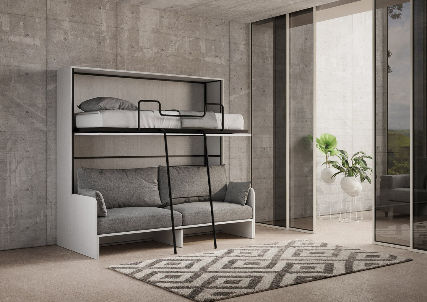 Doppeltes horizontales Schrankbett Kando Sofa mit Matratzen