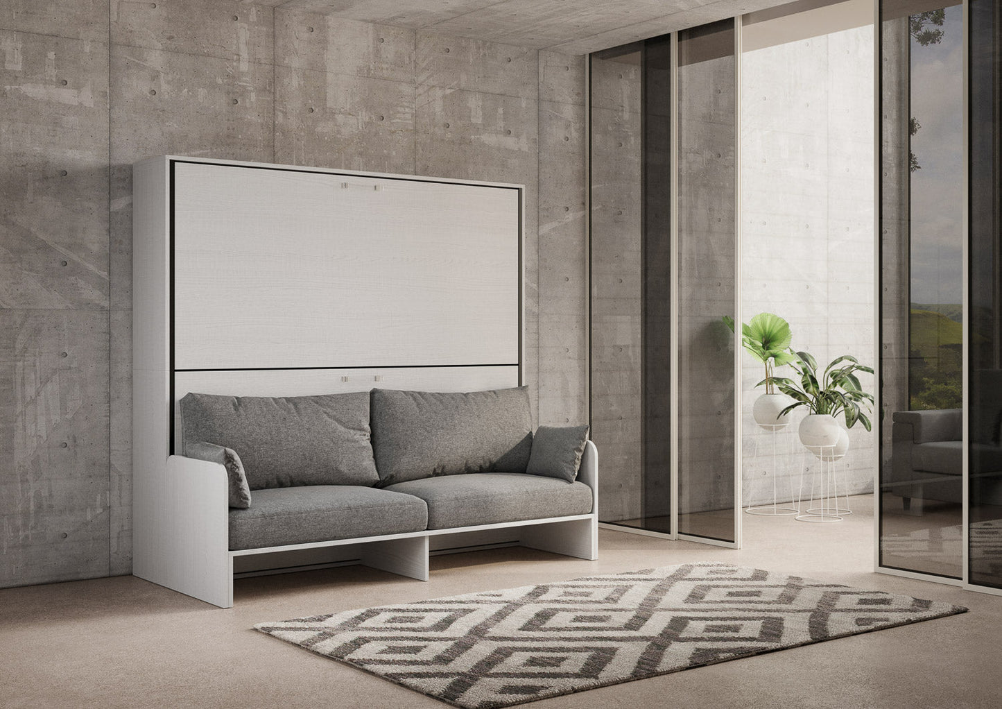 Doppeltes horizontales Schrankbett Kando Sofa mit Matratzen