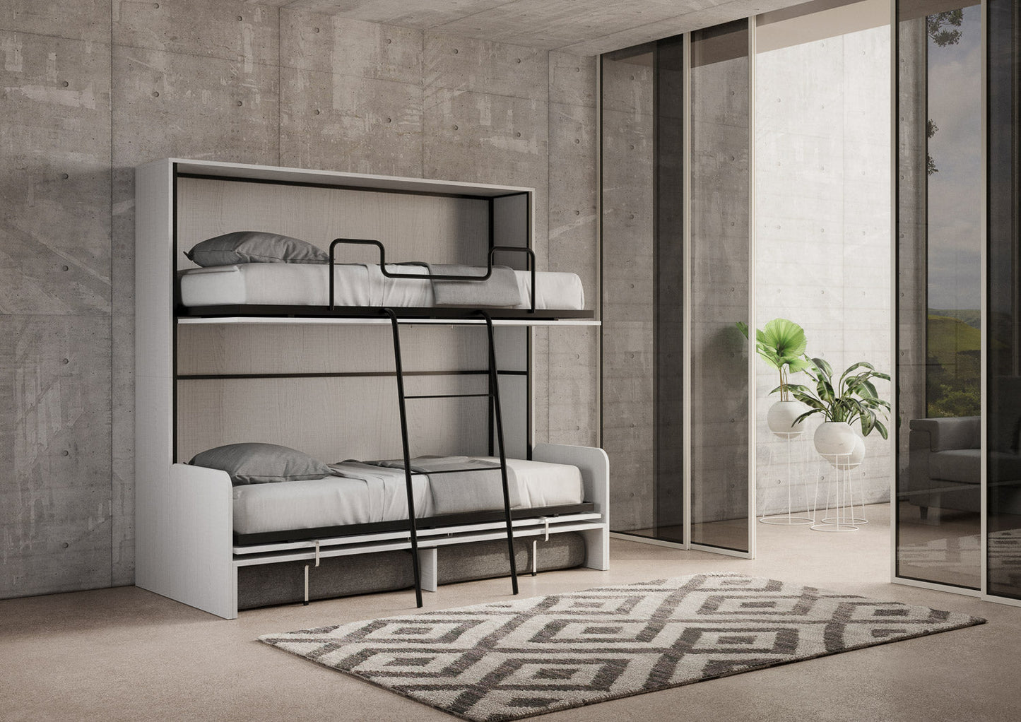 Doppeltes horizontales Schrankbett Kando Sofa mit Matratzen