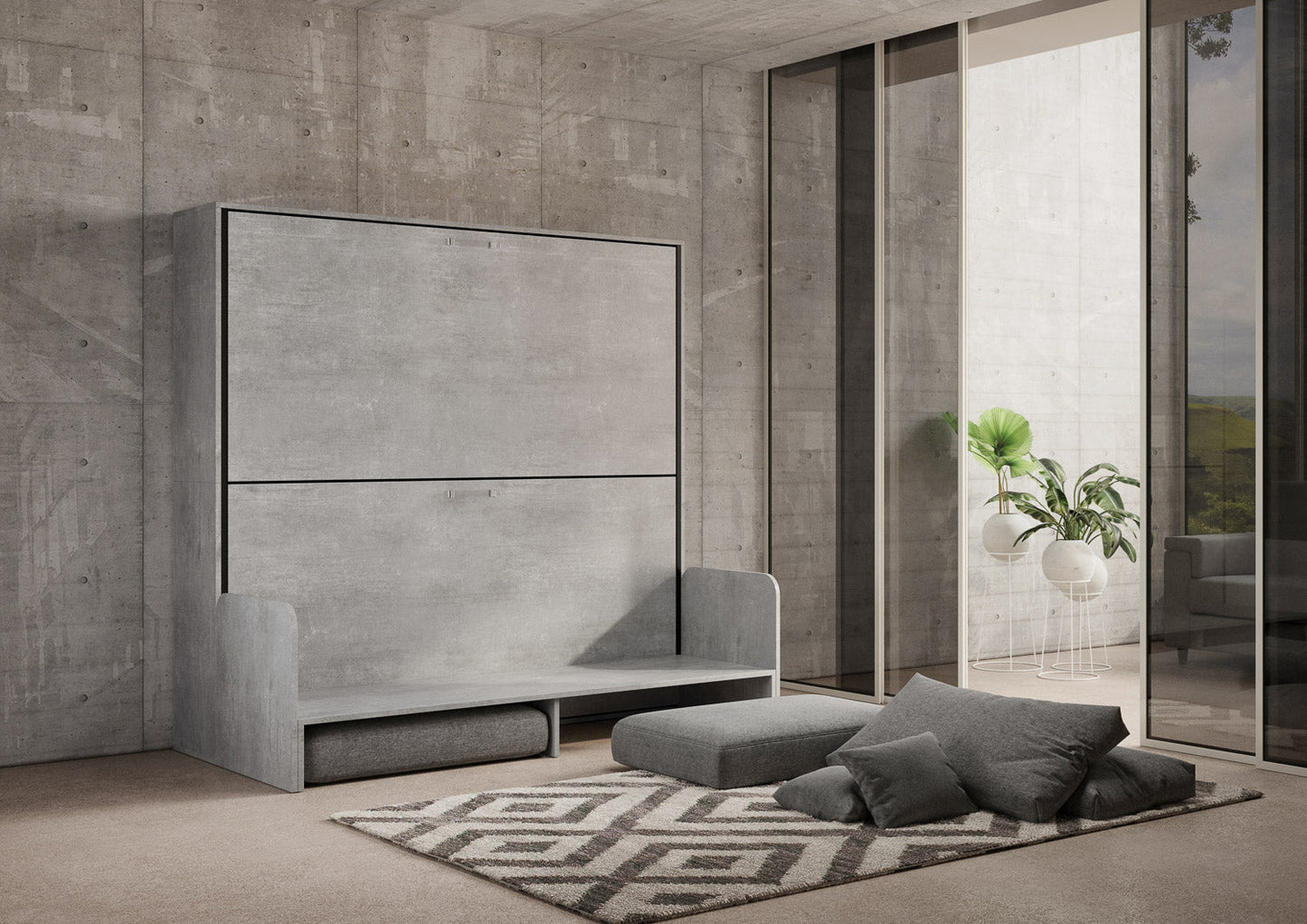 Doppeltes horizontales Schrankbett Kando Sofa mit Matratzen