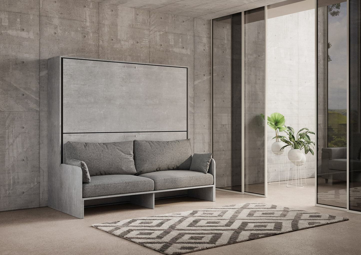 Doppeltes horizontales Schrankbett Kando Sofa mit Matratzen