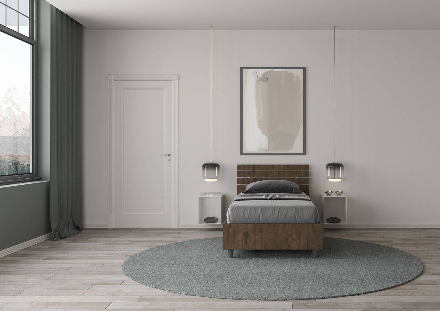 Letto singolo senza rete, con rete e contenitore testata dritta con doghe Ankel