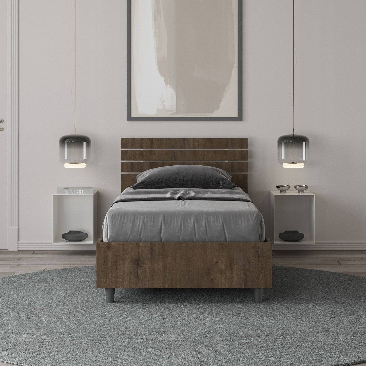 Letto Singolo 80x200 Ankel con Testata Inclinata e Contenitore