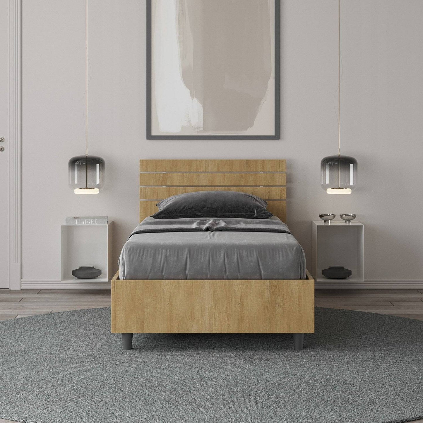 Letto Singolo 80x200 Ankel con Testata Inclinata e Contenitore