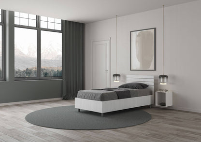 Letto singolo senza rete, con rete e contenitore testata dritta con doghe Ankel