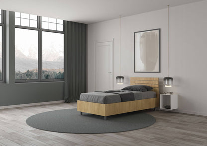 Letto singolo senza rete, con rete e contenitore testata dritta con doghe Ankel