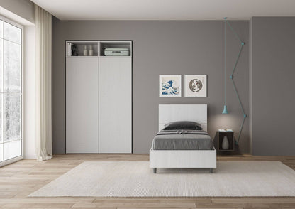 Letto singolo 80x190 testata inclinata Demas senza rete, con rete, contenitore