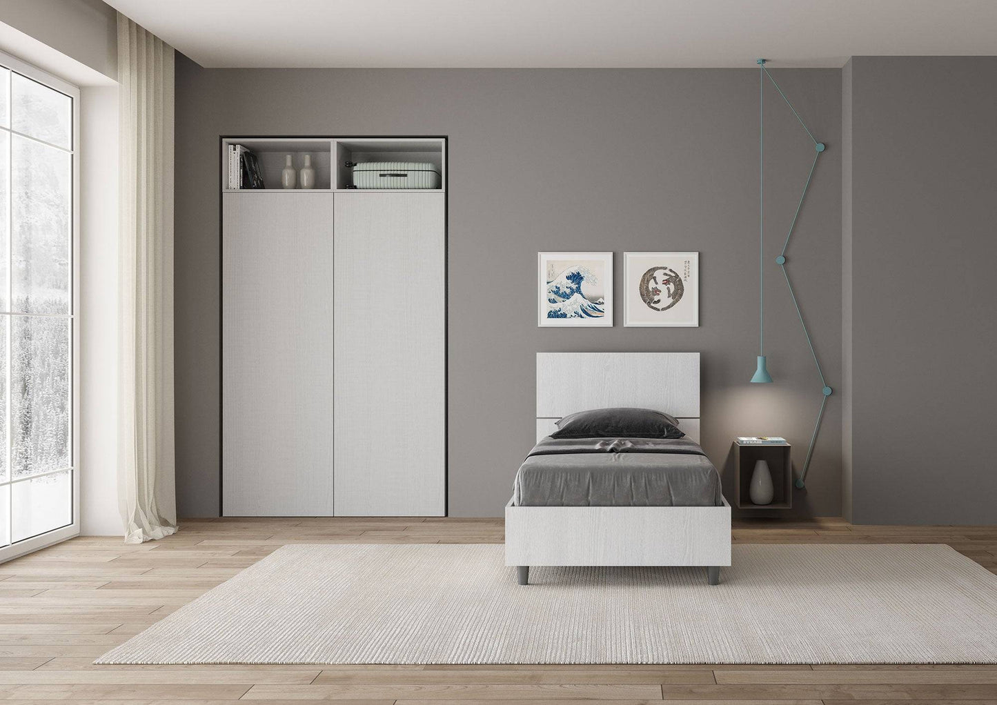 Einzelbett ohne Lattenrost, mit Lattenrost und Bettkasten 80x200, gerades Kopfteil Demas