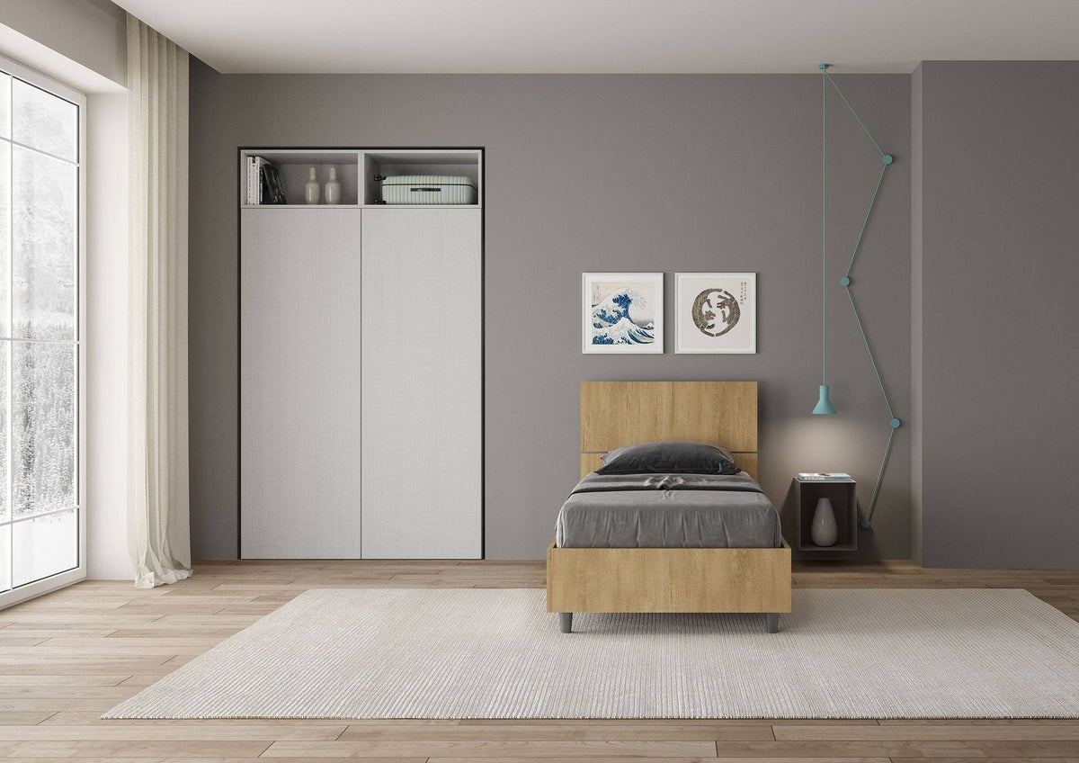 Letto singolo senza rete, con rete e contenitore 80x200 testata inclinata Demas