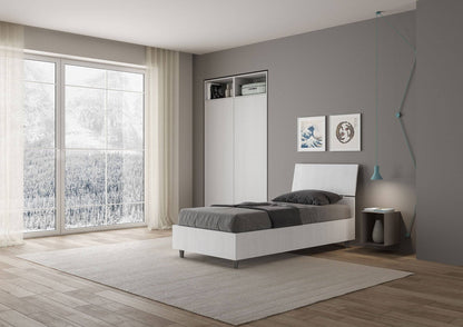 Letto singolo 80x190 testata inclinata Demas senza rete, con rete, contenitore