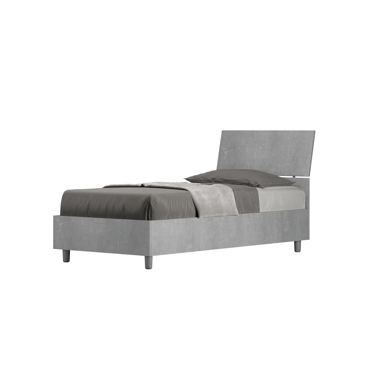 Letto singolo 80x190 testata inclinata Demas senza rete, con rete, contenitore