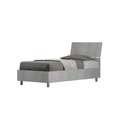 Letto singolo 80x190 testata inclinata Demas senza rete, con rete, contenitore
