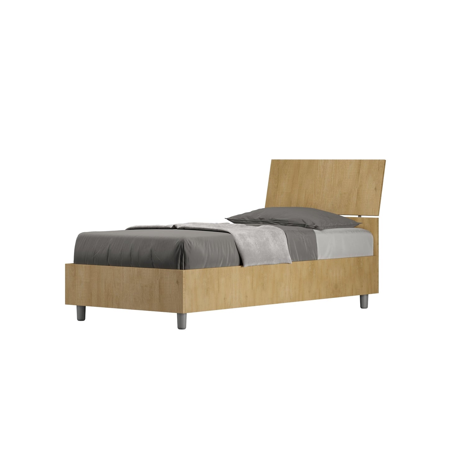 Letto singolo 80x190 testata inclinata Demas senza rete, con rete, contenitore
