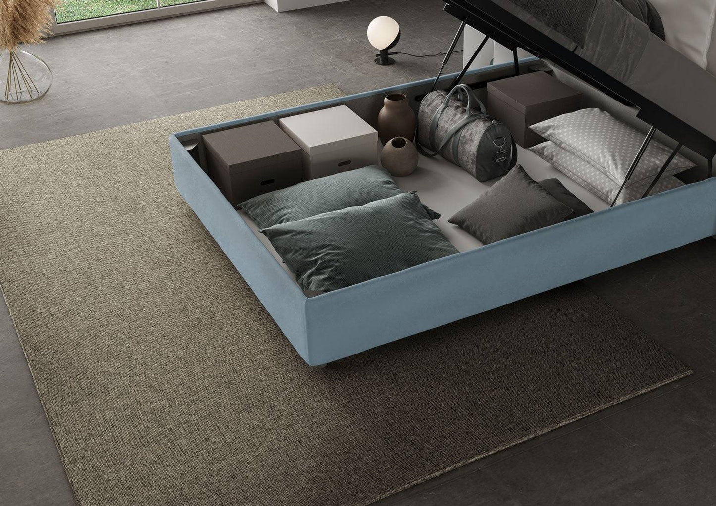 Polster-Einzelbett mit Stauraum 100x190 Mikrofaser Adele