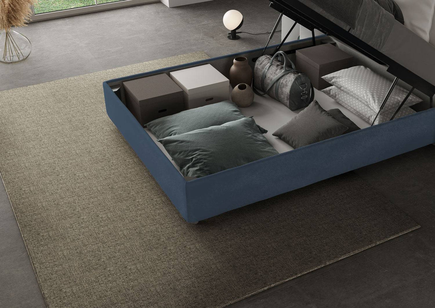 Letto singolo contenitore imbottito 100x210 microfibra Antea