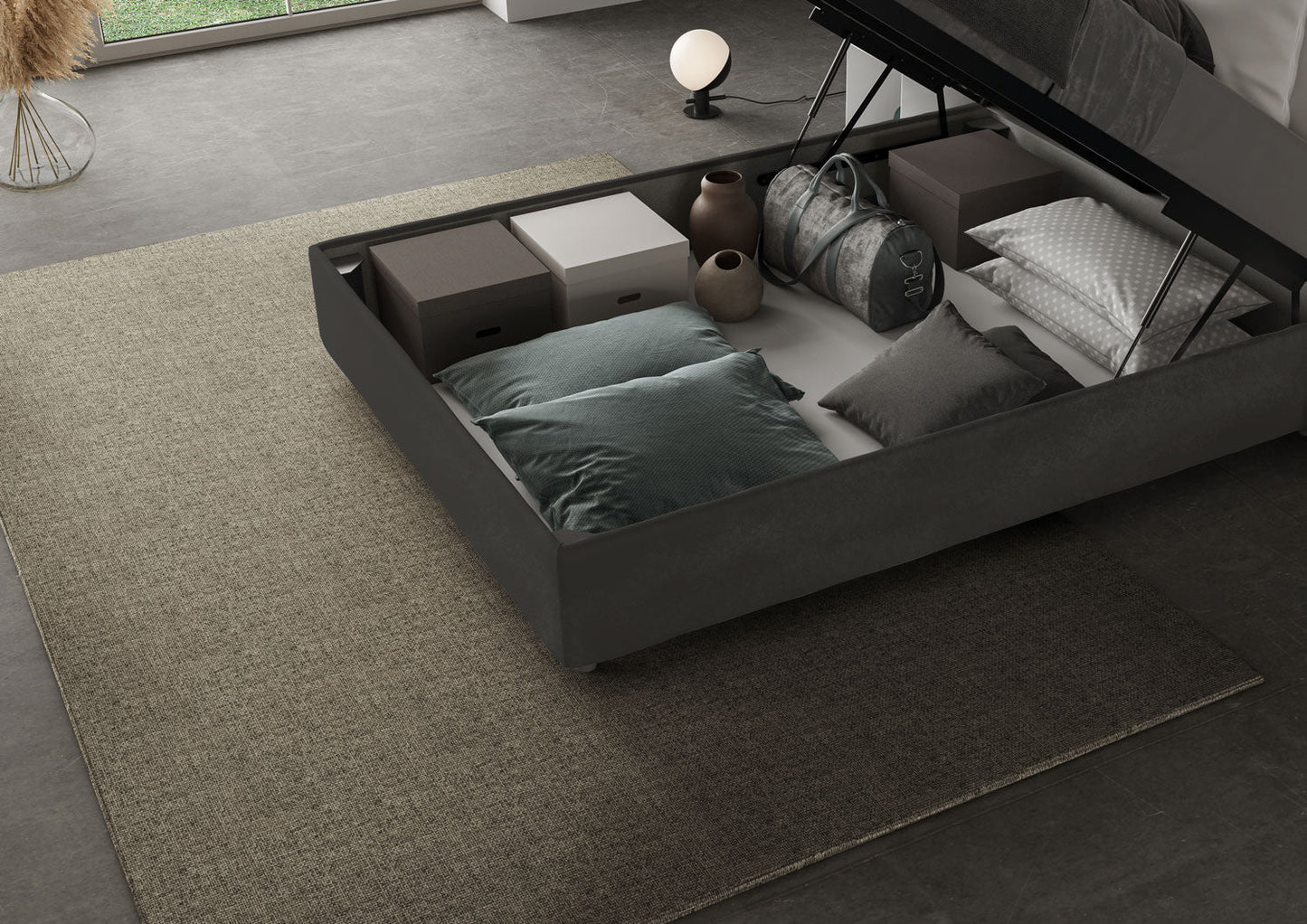 Letto singolo contenitore imbottito 100x190 microfibra Azelia