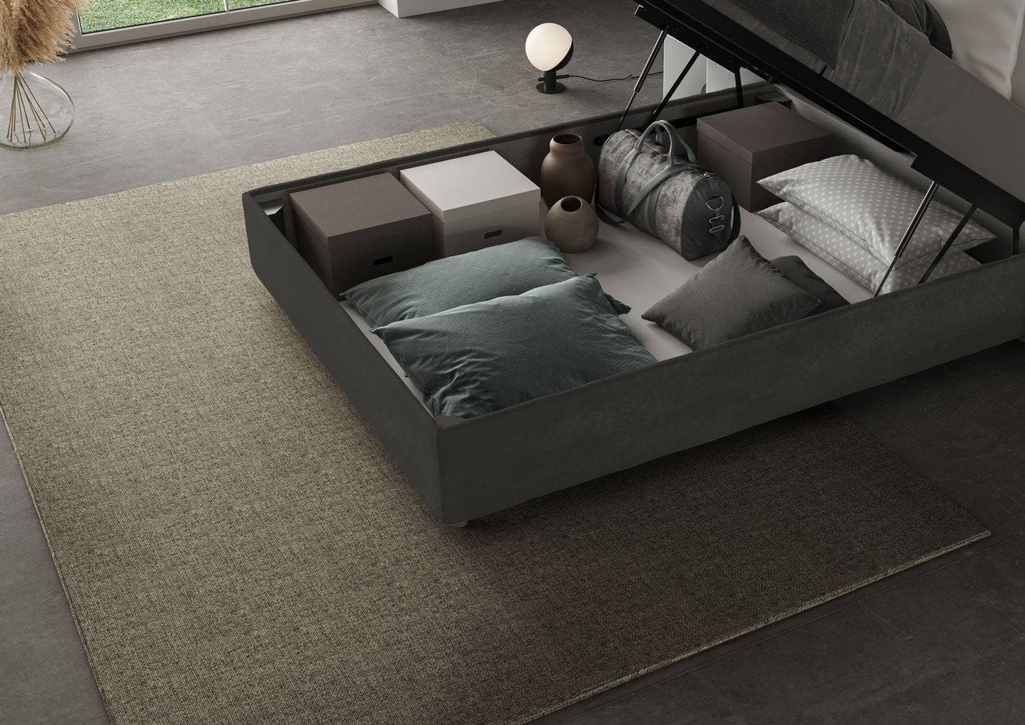 Letto singolo contenitore imbottito 100x210 microfibra Azelia