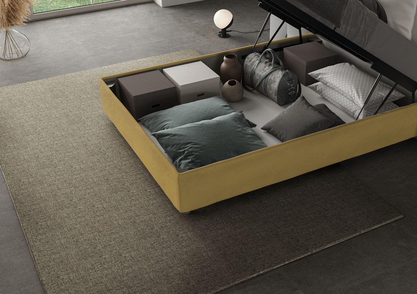 Letto singolo contenitore imbottito 100x190 microfibra Azelia