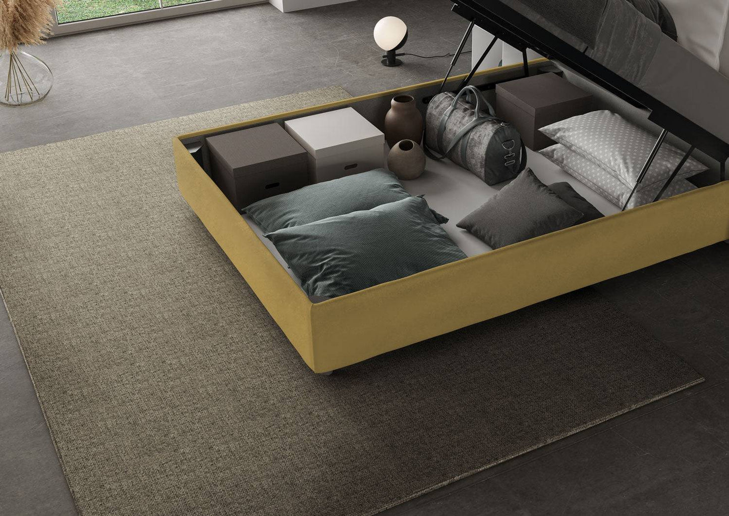 Letto singolo contenitore imbottito 100x200 microfibra Antea