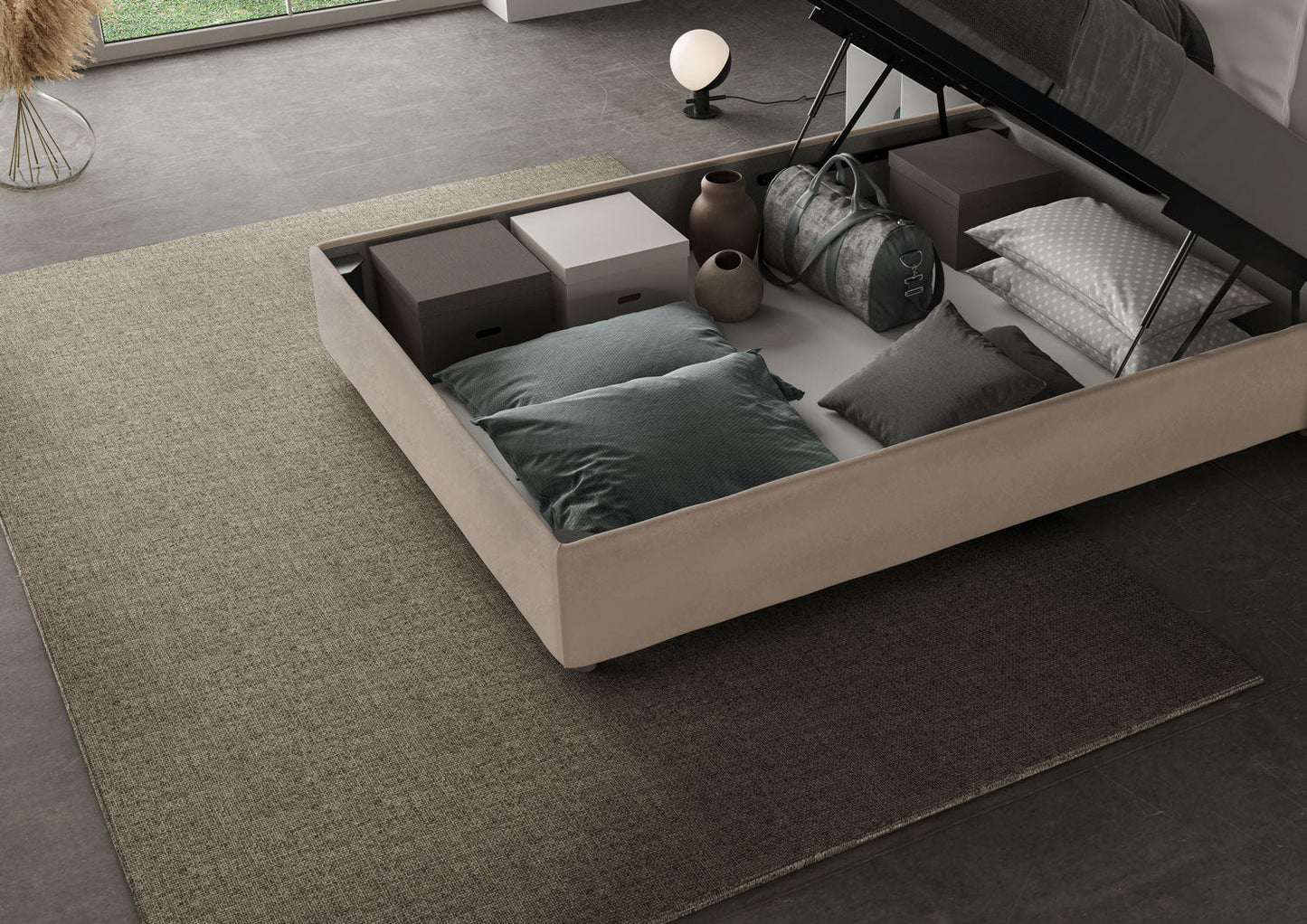 Letto singolo contenitore imbottito 100x190 microfibra Azelia