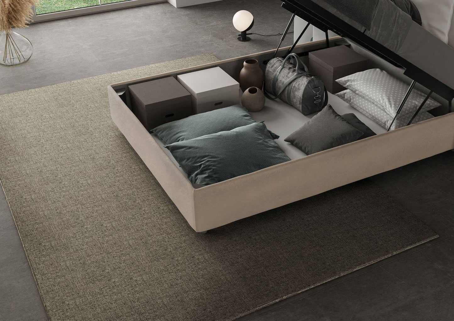 Letto singolo contenitore imbottito 100x190 microfibra Antea