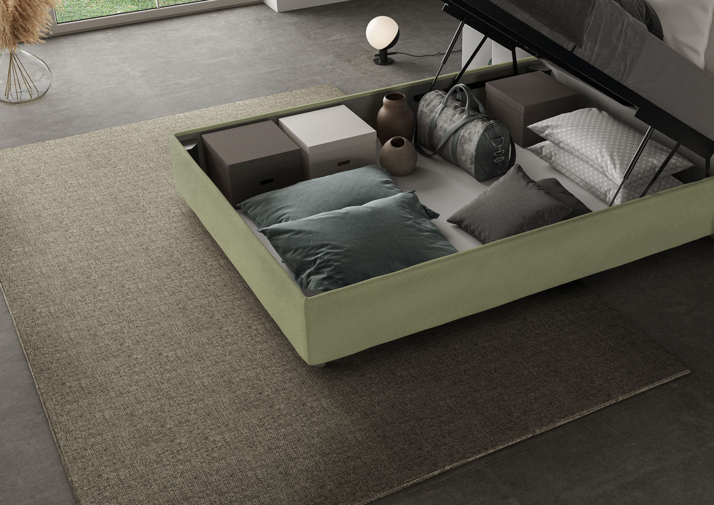 Letto singolo contenitore imbottito 100x190 microfibra Azelia